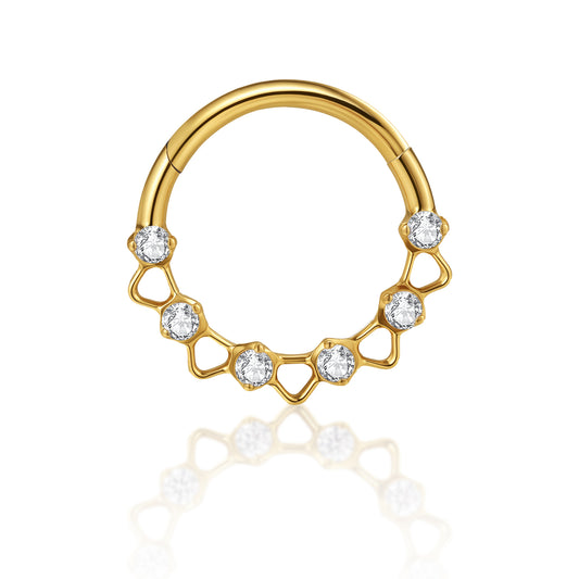 G23 Titanium 16G Geometric 18K Gold PVD CZ Clicker Hoop Ring