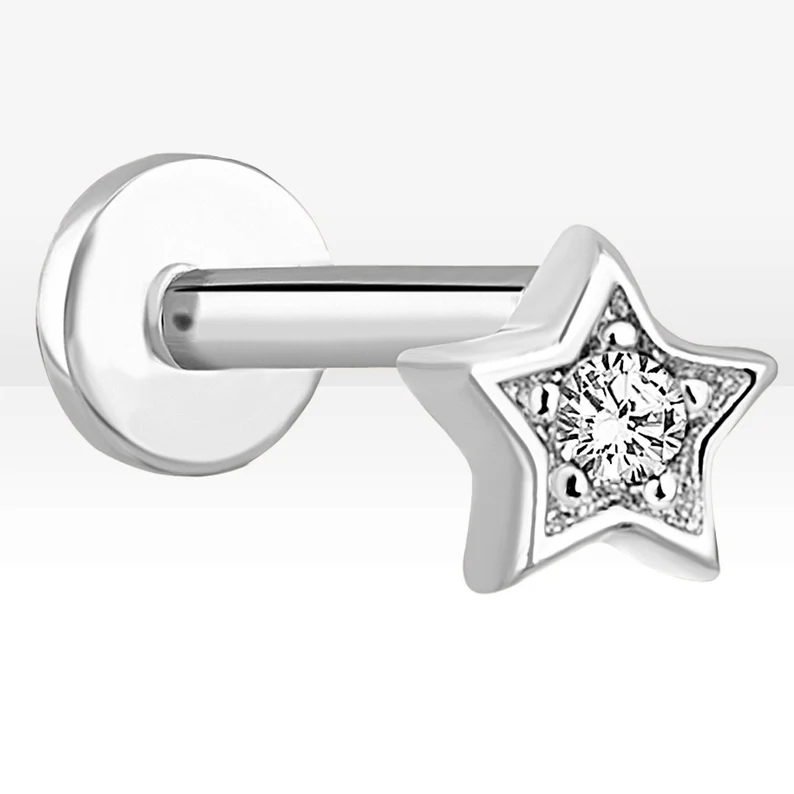 G23 Titanium 16G Internally Threaded CZ Star Gold PVD Flat Back Stud