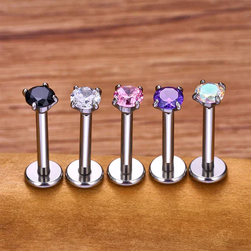 316L Stainless Steel 16G Internally Threaded Dainty Multi Shape CZ Flat Back Stud