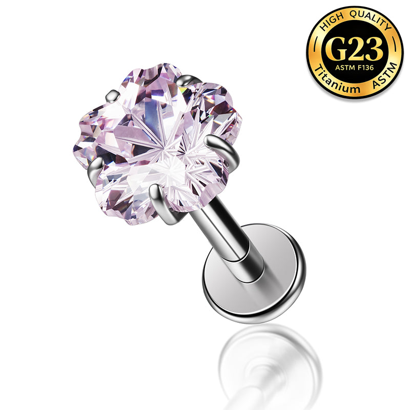 G23 Titanium 16G Internally Threaded High Polish Dainty Cherry Blossom Silver Flat Back Stud
