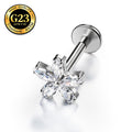 G23 Titanium 16G Internally Threaded High Polish Dainty 5 Petal Flower Silver Flat Back Stud