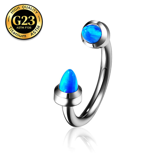 G23 Titanium 14G Internally Threaded Opal Spike & Ball Silver Circular Barbell Horseshoe Ring