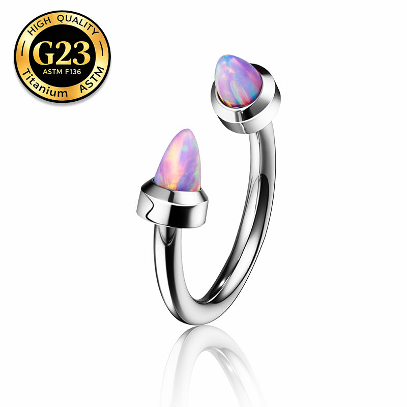 G23 Titanium 16G Internally Threaded Opal Spike & Ball Silver Circular Barbell Horseshoe Ring