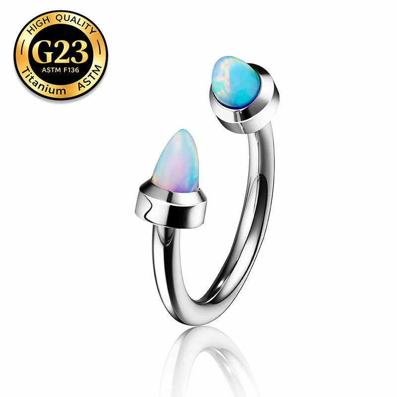 G23 Titanium 16G Internally Threaded Opal Spike & Ball Silver Circular Barbell Horseshoe Ring