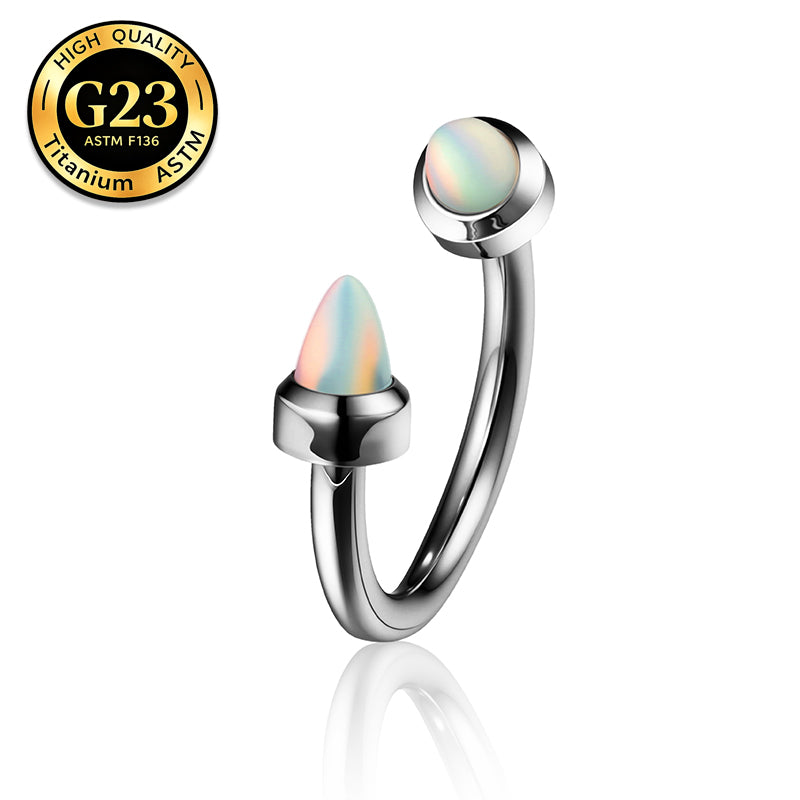 G23 Titanium 16G Internally Threaded Opal Spike & Ball Silver Circular Barbell Horseshoe Ring