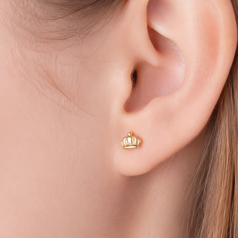 G23 Titanium 18K Gold PVD 16G Internally Threaded Royal Crown Flat Back Stud
