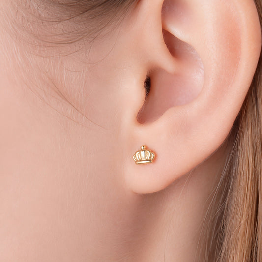 G23 Titanium 18K Gold PVD 16G Internally Threaded Royal Crown Flat Back Stud