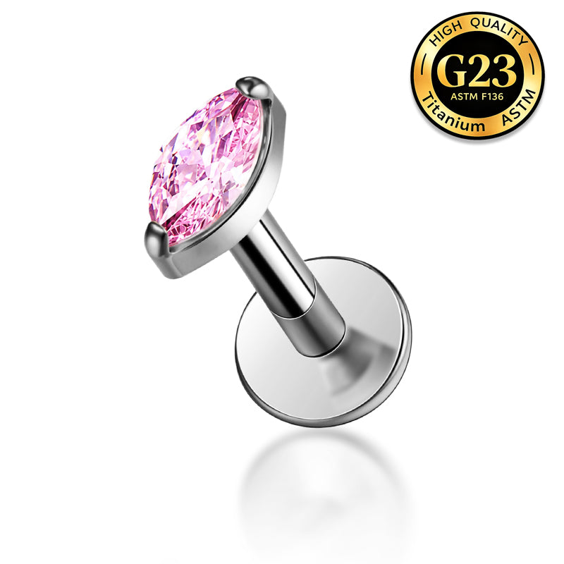 G23 Titanium 16G Internally Threaded Glam Marquise Cut CZ Gold PVD Flat Back Stud