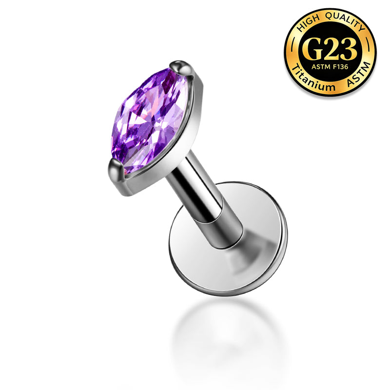 G23 Titanium 16G Internally Threaded Glam Marquise Cut CZ Gold PVD Flat Back Stud
