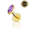 G23 Titanium 16G Internally Threaded Glam Marquise Cut CZ Gold PVD Flat Back Stud