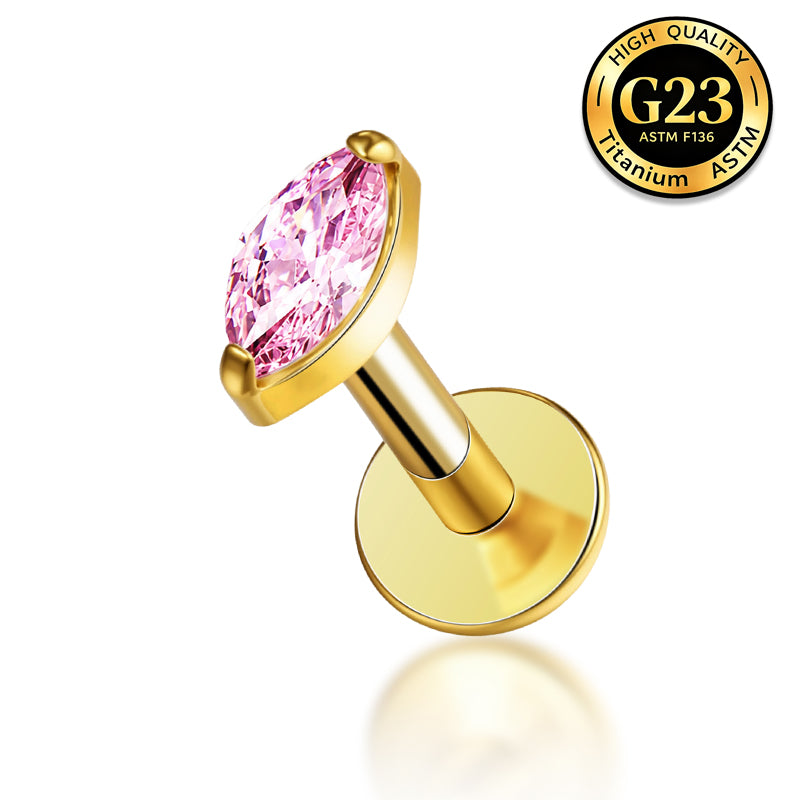 G23 Titanium 16G Internally Threaded Glam Marquise Cut CZ Gold PVD Flat Back Stud