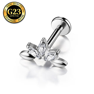G23 Titanium 16G Internally Threaded High Polish Botanical Laurel Leaf Silver Flat Back Stud