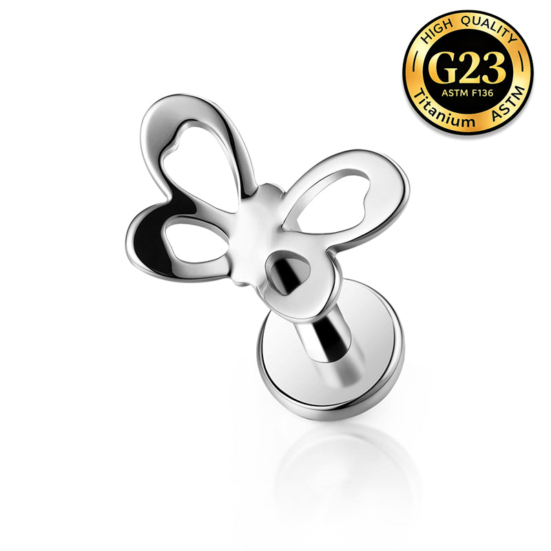 G23 Titanium 16G Internally Threaded Minimalist Butterfly Gold PVD Flat Back Stud