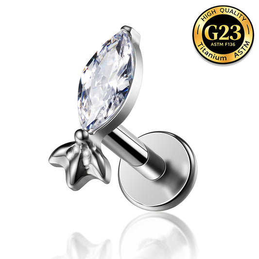 G23 Titanium 16G Internally Threaded High Polish Elegant Tulip Silver Flat Back Stud