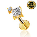 G23 Titanium 16G Internally Threaded Princess Cut CZ Accent Gold PVD Flat Back Stud