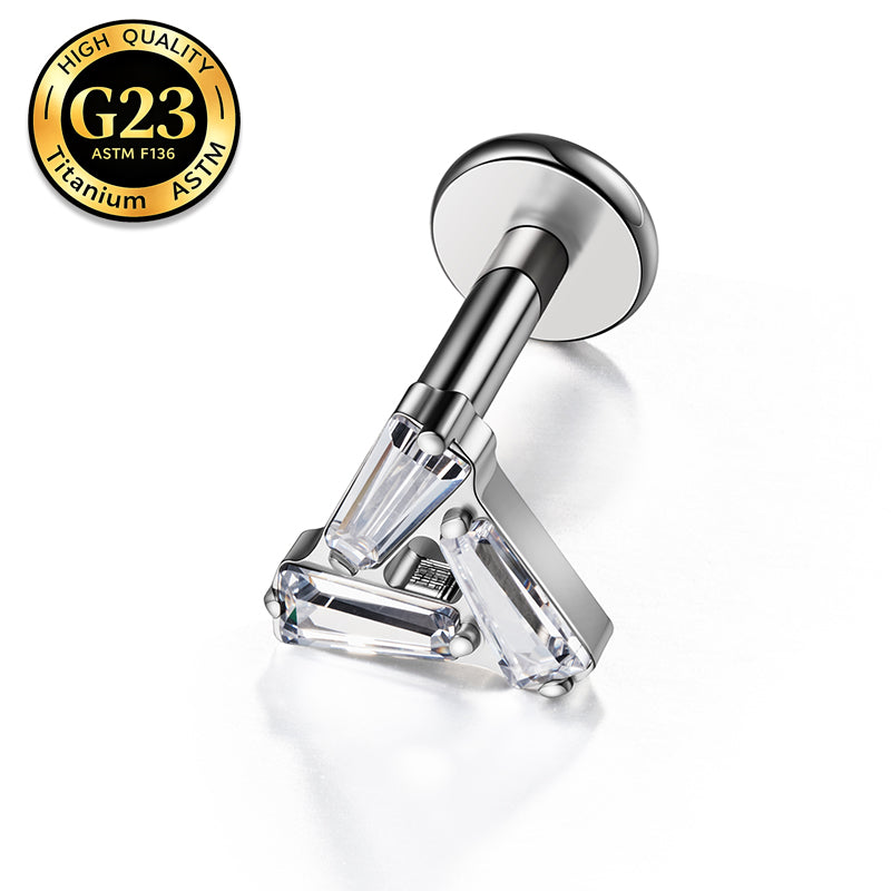 G23 Titanium 16G Internally Threaded High Polish Geometric Triangle Silver Flat Back Stud