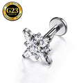 G23 Titanium 16G Internally Threaded High Polish Sparkling Snowflake Silver Flat Back Stud