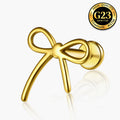 G23 Titanium 16G Internally Threaded Ribbon Bow Gold PVD Flat Back Stud