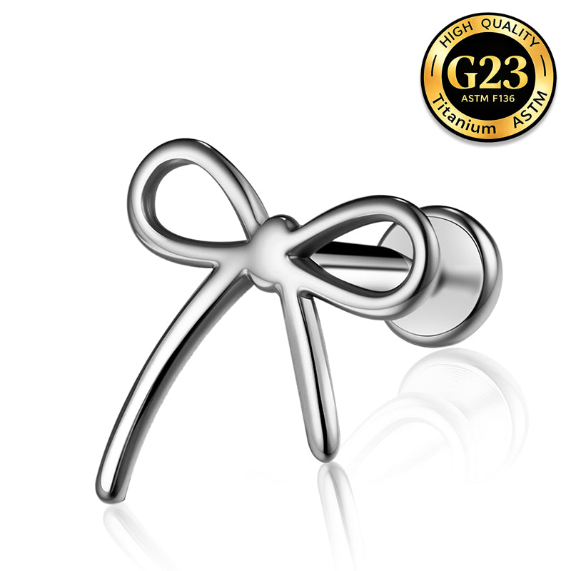G23 Titanium 16G Internally Threaded Ribbon Bow Gold PVD Flat Back Stud