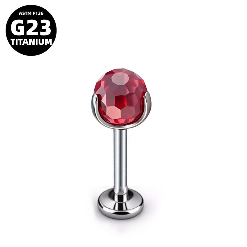G23 Titanium 16G Internally Threaded Crystal Ball Flat Back Stud/Straight Barbell