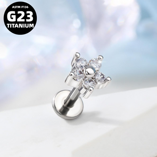 G23 Titanium 18K Gold PVD 16G Internally Threaded 5 CZ Colorful Flower Flat Back Stud