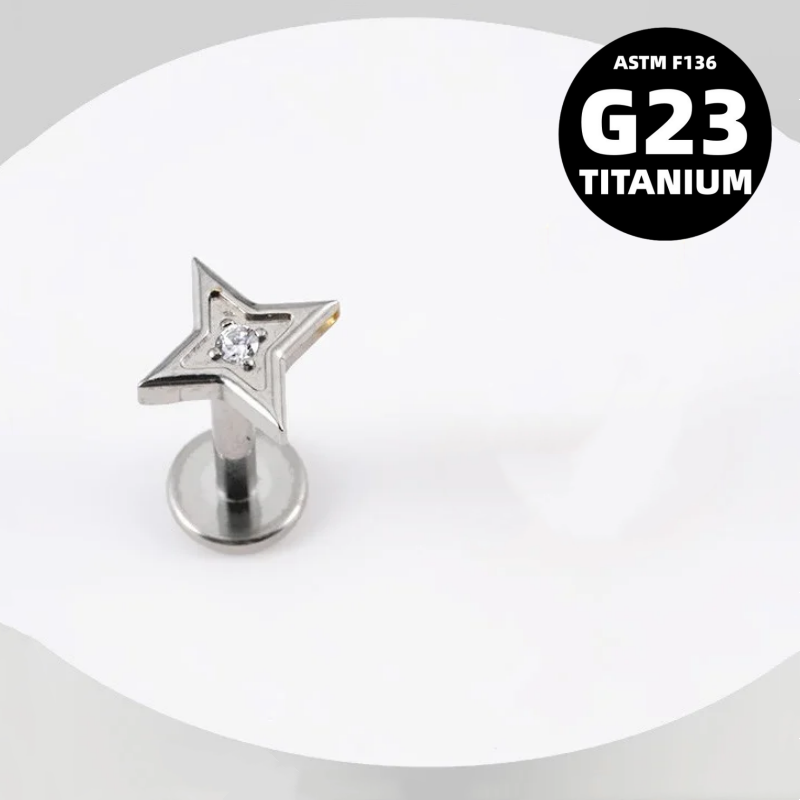 G23 Titanium 16G Internally Threaded CZ North Star Gold PVD Flat Back Stud