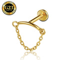 G23 Titanium 16G Internally Threaded Curved Bar Chain Dangle Gold PVD Flat Back Stud