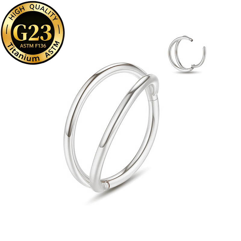 G23 Titanium 16G Minimalist Gold PVD Fake Double Hoop Clicker Ring