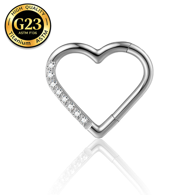 G23 Titanium 16G Romantic CZ Heart Gold PVD Clicker Ring