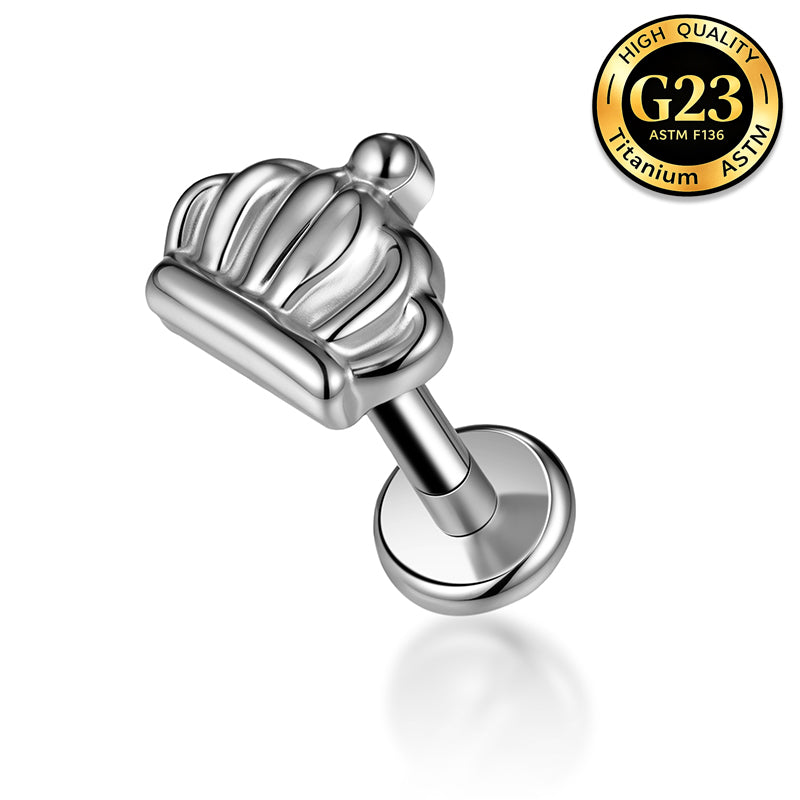 G23 Titanium 18K Gold PVD 16G Internally Threaded Royal Crown Flat Back Stud