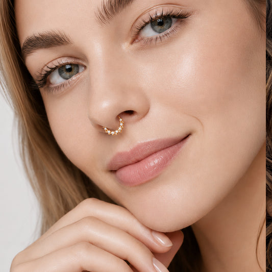 G23 Titanium 16G Geometric 18K Gold PVD CZ Clicker Hoop Ring