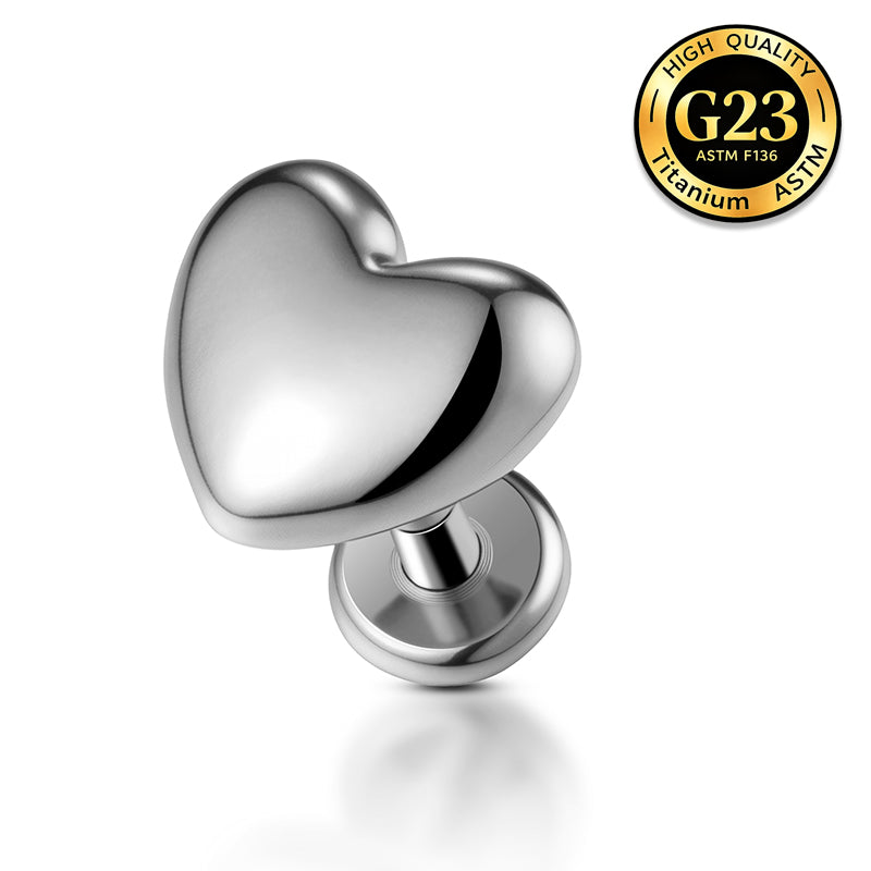 G23 Titanium 18K Gold PVD 16G Internally Threaded Heart Flat Back Stud