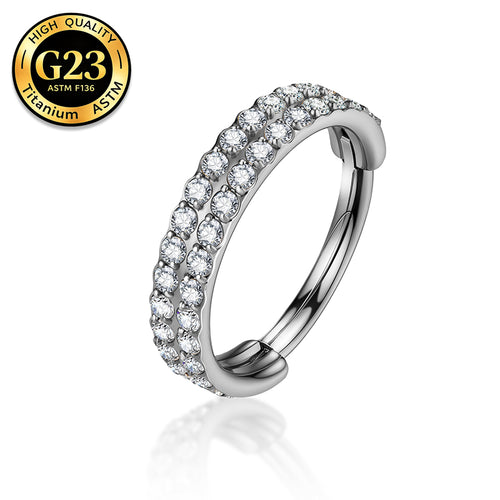 G23 Titanium 16G Hinged Sparkling Double Row CZ Gold PVD Hoop Ring
