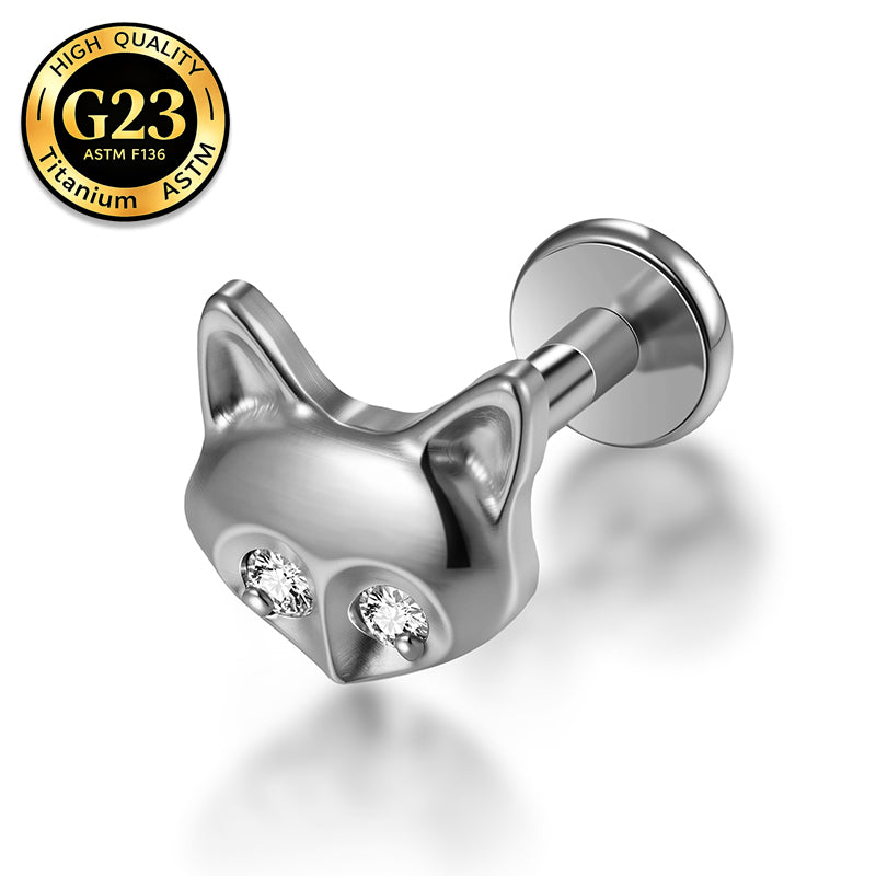 G23 Titanium 18K Gold PVD 16G Internally Threaded Fox Head CZ Flat Back Stud