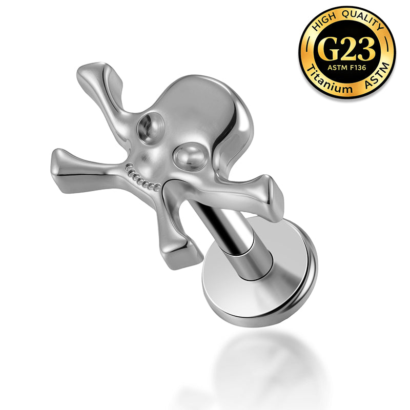G23 Titanium 18K Gold PVD 16G Internally Threaded Gothic Skull Flat Back Stud