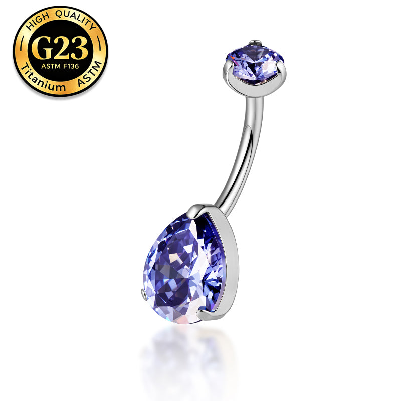 G23 Titanium 18K Gold PVD 14G Teardrop CZ Belly Button Ring Navel Curved Barbell