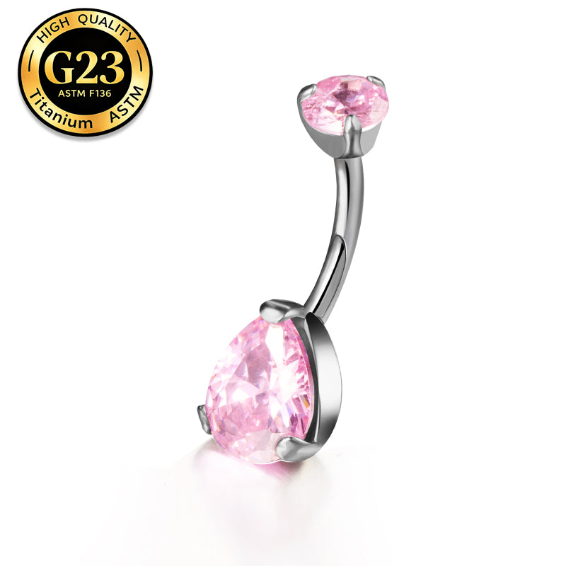 G23 Titanium 18K Gold PVD 14G Teardrop CZ Belly Button Ring Navel Curved Barbell