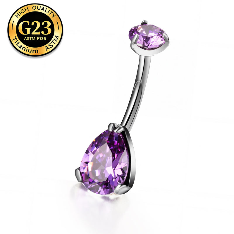 G23 Titanium 18K Gold PVD 14G Teardrop CZ Belly Button Ring Navel Curved Barbell