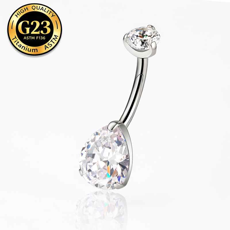 G23 Titanium 18K Gold PVD 14G Teardrop CZ Belly Button Ring Navel Curved Barbell