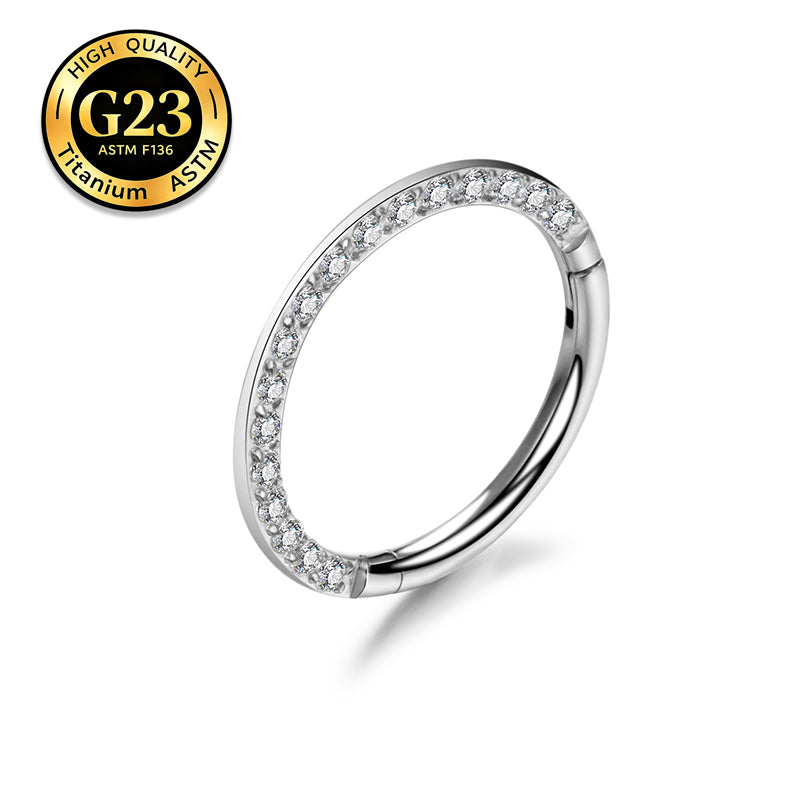 G23 Titanium 18K Gold PVD 16G Dainty Pave CZ Septum Seamless Hoop Ring