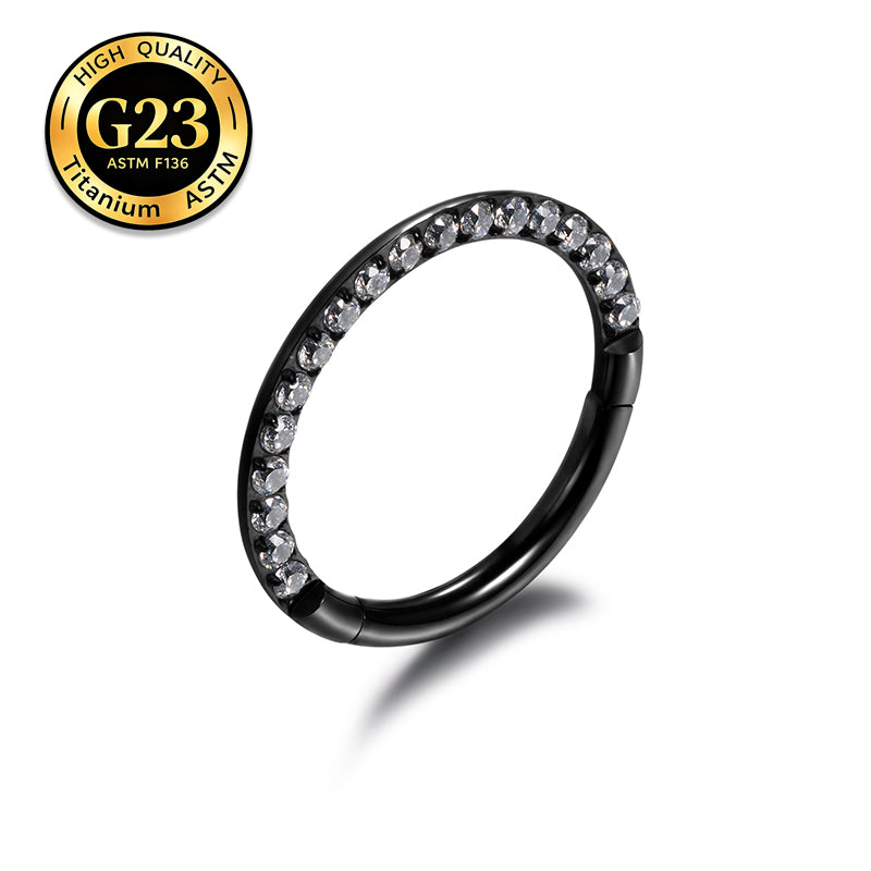 G23 Titanium 18K Gold PVD 16G Dainty Pave CZ Septum Seamless Hoop Ring