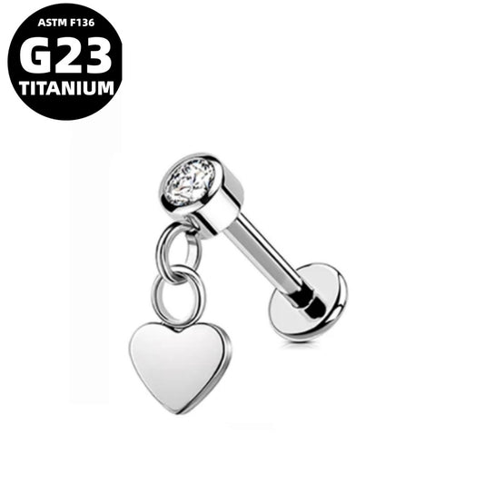 G23 Titanium 16G Internally Threaded CZ Lightning/Heart/Star/Moon Dangle Flat Back Stud
