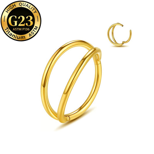 G23 Titanium 18K Gold PVD 16G Minimalist Fake Double Hoop Clicker Ring