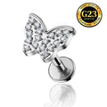 G23 Titanium 16G Internally Threaded High Polish Dainty Butterfly Silver Flat Back Stud