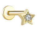 G23 Titanium 16G Internally Threaded CZ Star Gold PVD Flat Back Stud