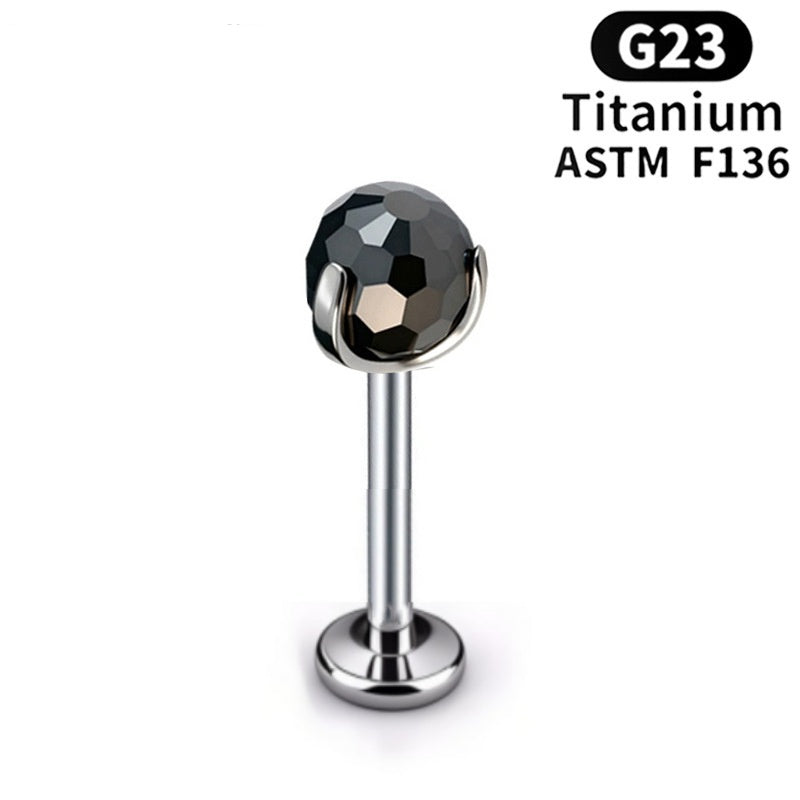 G23 Titanium 16G Internally Threaded Crystal Ball Flat Back Stud/Straight Barbell