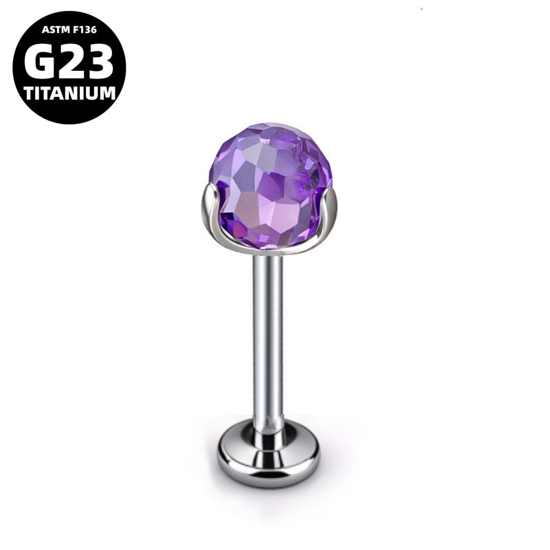G23 Titanium 16G Internally Threaded Crystal Ball Flat Back Stud/Straight Barbell