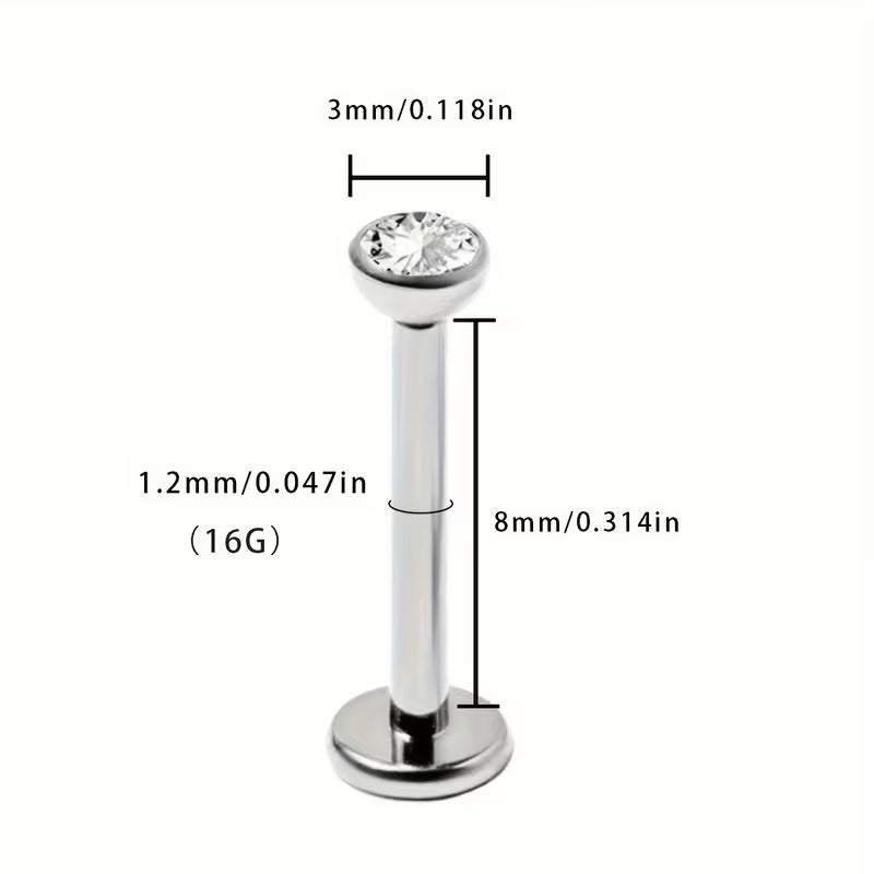 G23 Titanium alloy zirconia piercing studs for ear, nose and lip.