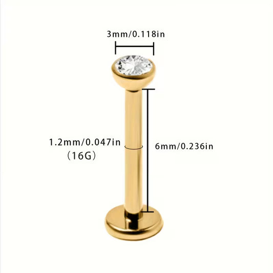G23 Titanium alloy zirconia piercing studs for ear, nose and lip.