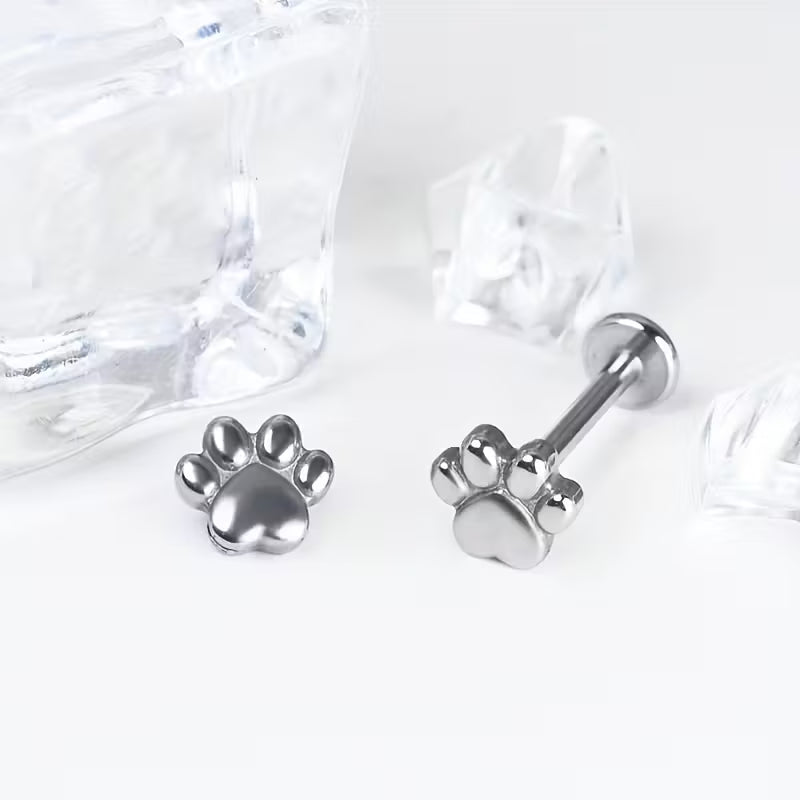 G23 Women's Titanium Alloy Cute Paw Lip & Ear Studs